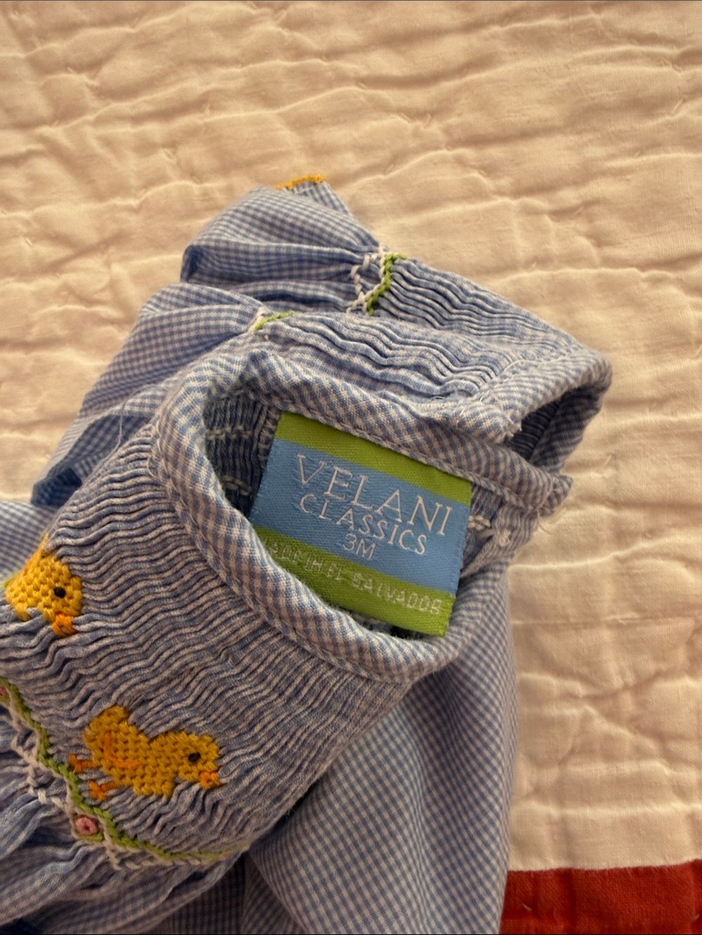 Blue Smocked Chick Baby One-Piece Bodysuit - Picture 2 of 3